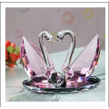 Conjunto de cisne de cristal rosa para decoração de presentes de casamento (ks03045)